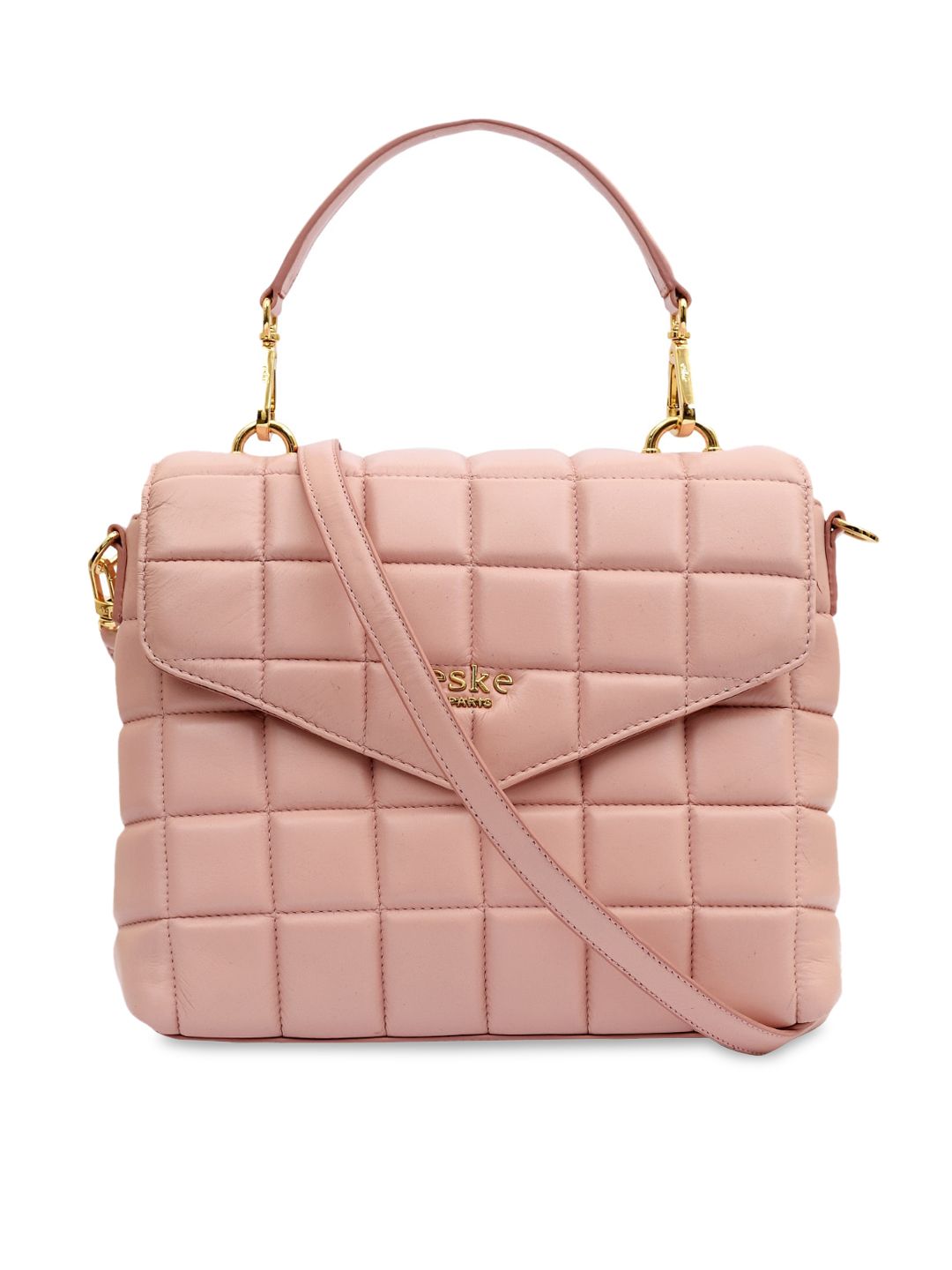 Eske Rose Checked Leather Structured Handheld Bag with Quilted Price in India