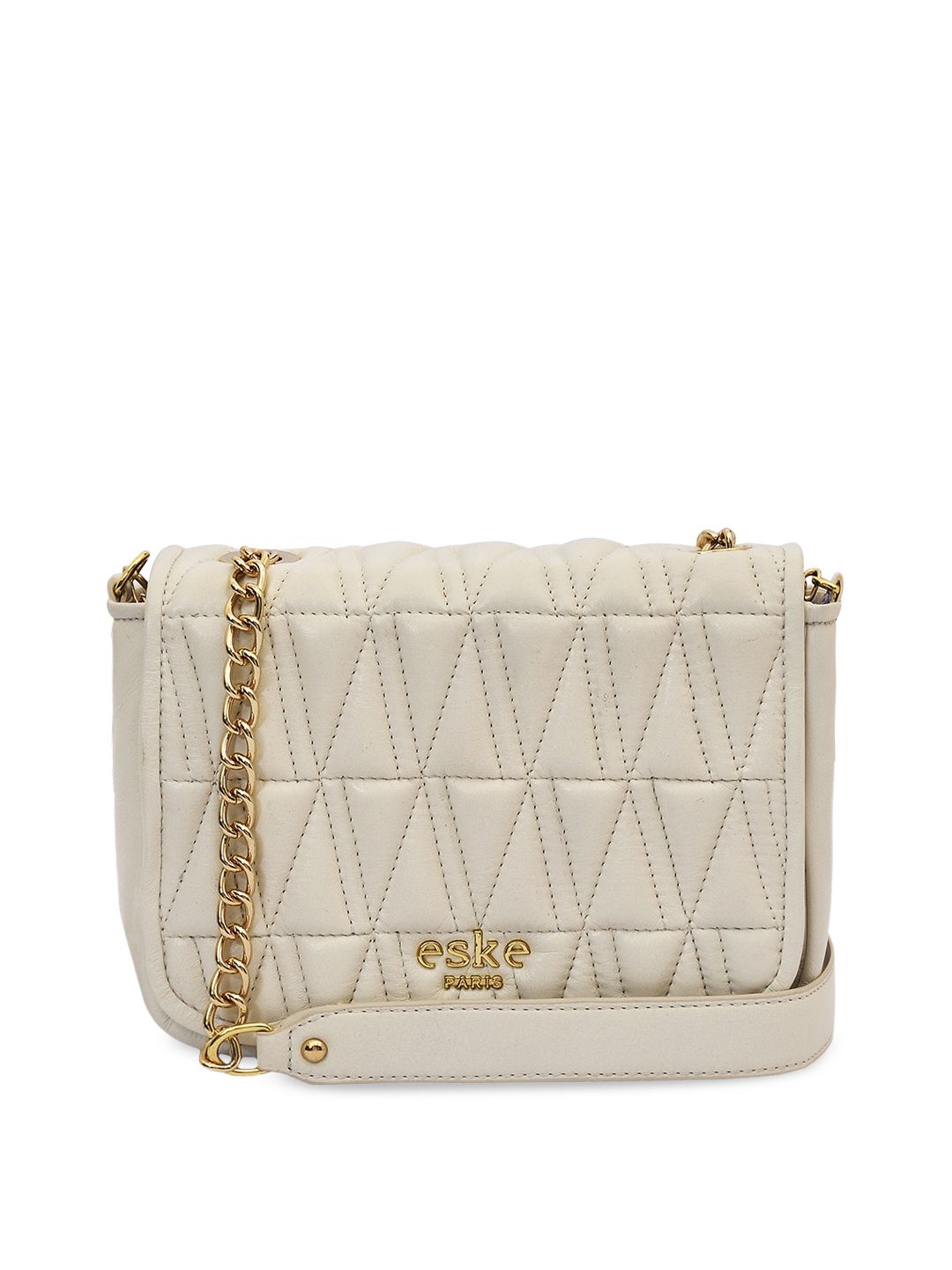 Eske White Textured Leather Structured Sling Bag with Quilted Price in India