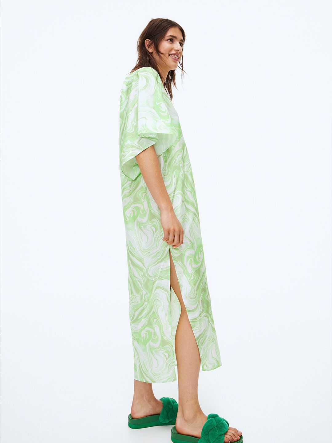 H&M Women Green Printed V-Neck Dress Price in India