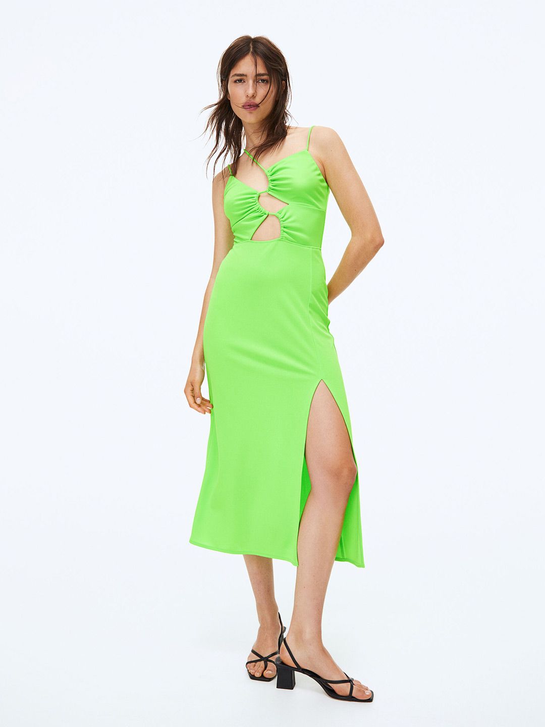 H&M Women Green Asymmetric Cut-Out-Detail Dress Price in India