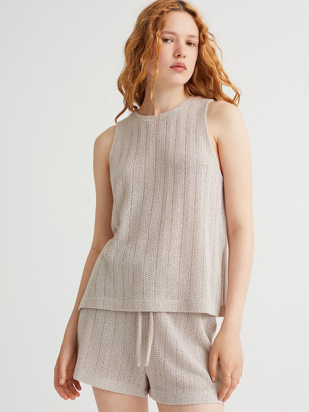 H&M Women Beige Knitted Vest Top