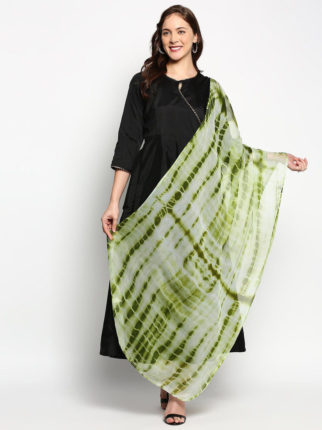 Dupatta Bazaar Olive Green Printed Tie and Dye Dupatta