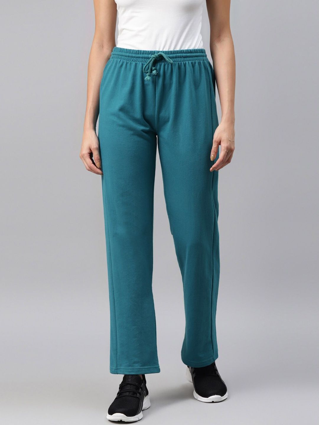 Laabha Women Turquoise Blue Solid Track Pant Price in India