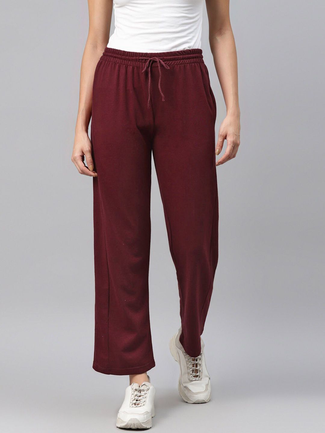 Laabha Women Maroon Solid Track Pants Price in India