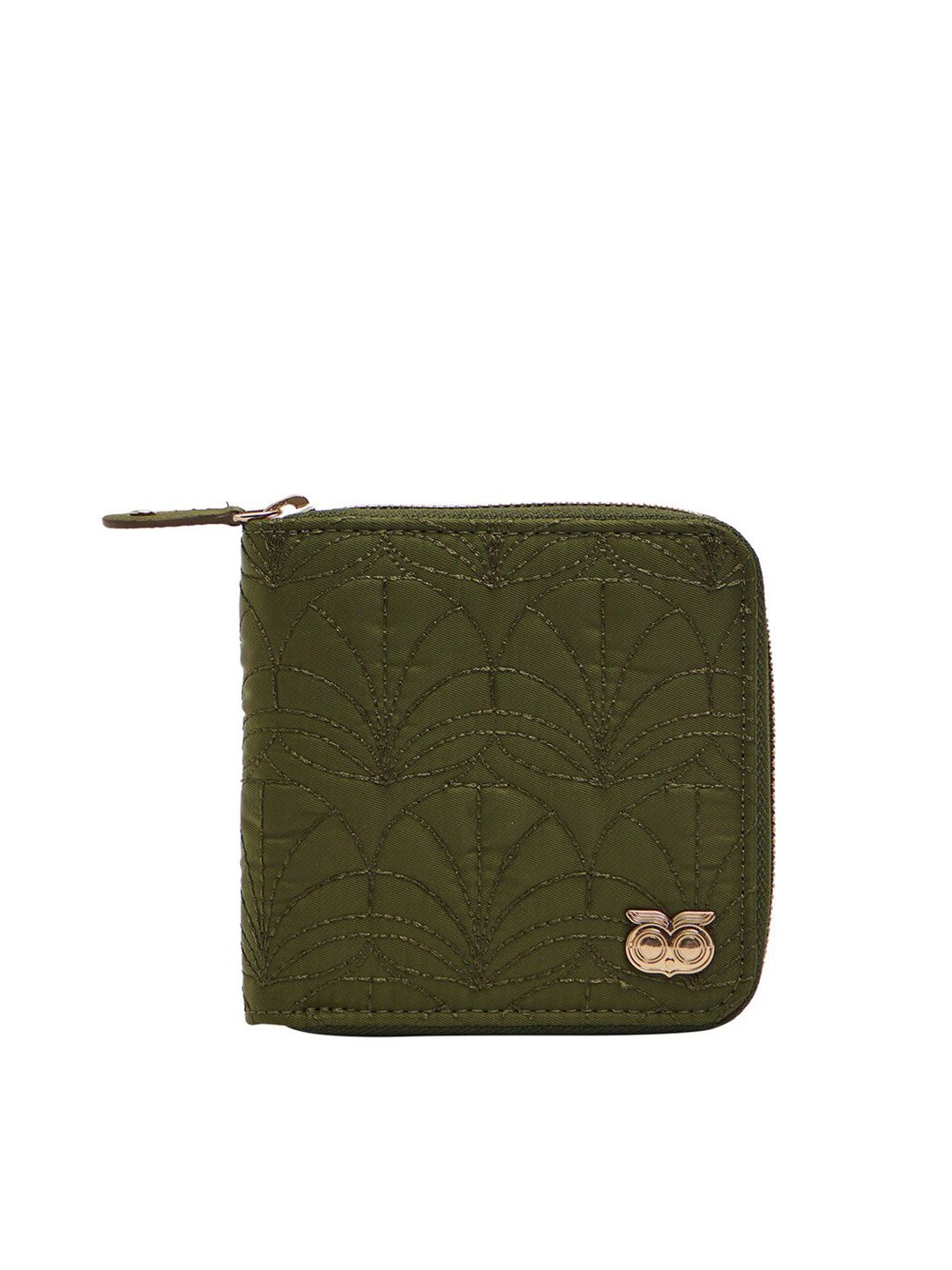Chumbak Women Olive Green & Pink Floral Printed Zip Detail PU Money Clip Price in India