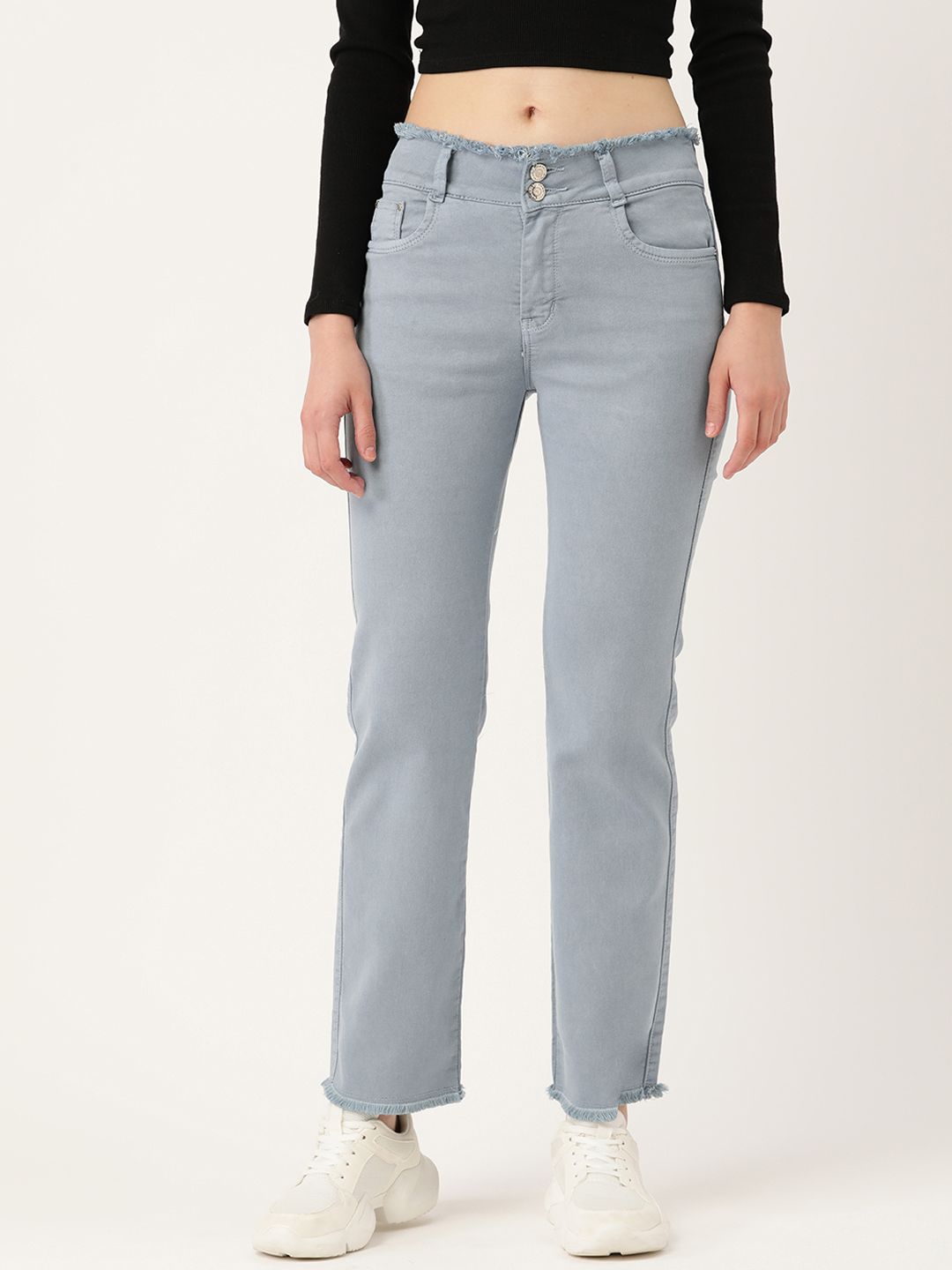 BROOWL Women Blue Pure Cotton Solid London Flared Stretchable Jeans