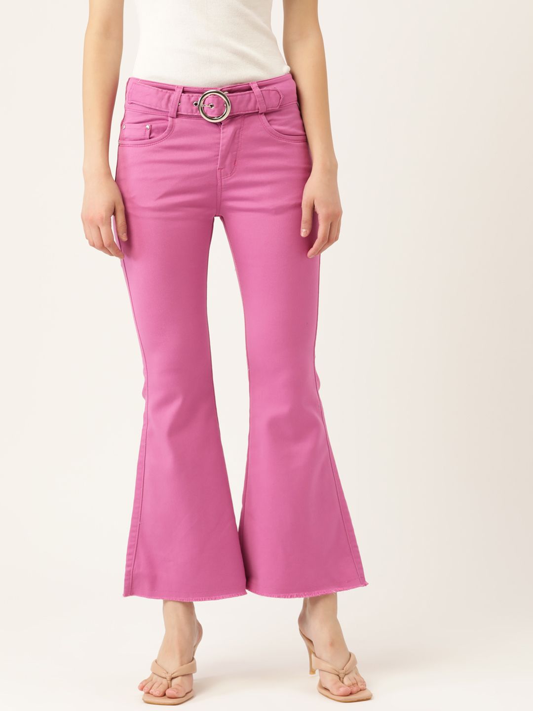 BROOWL Women Pink Pure Cotton Solid Bootilicious Bootcut Jeans