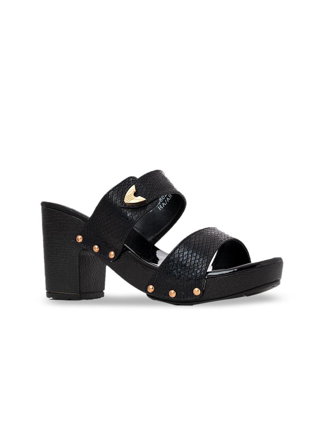 Khadims Black Textured Block Sandals with Buckles Price in India