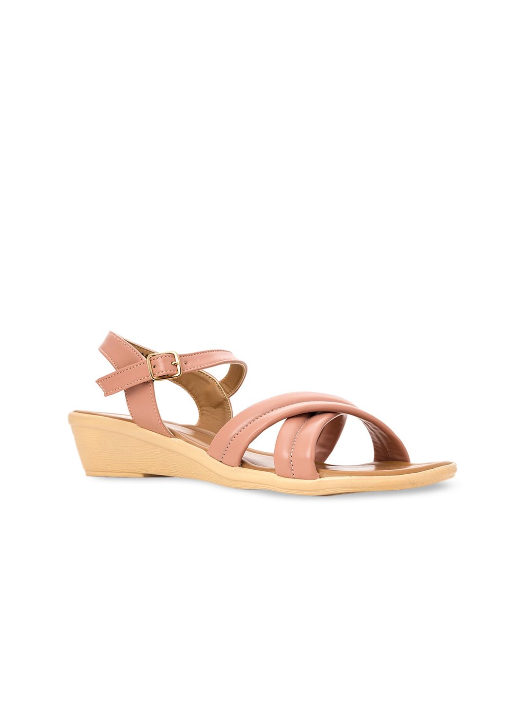 Khadims Peach-Coloured Wedge Sandals with Laser Cuts Price in India