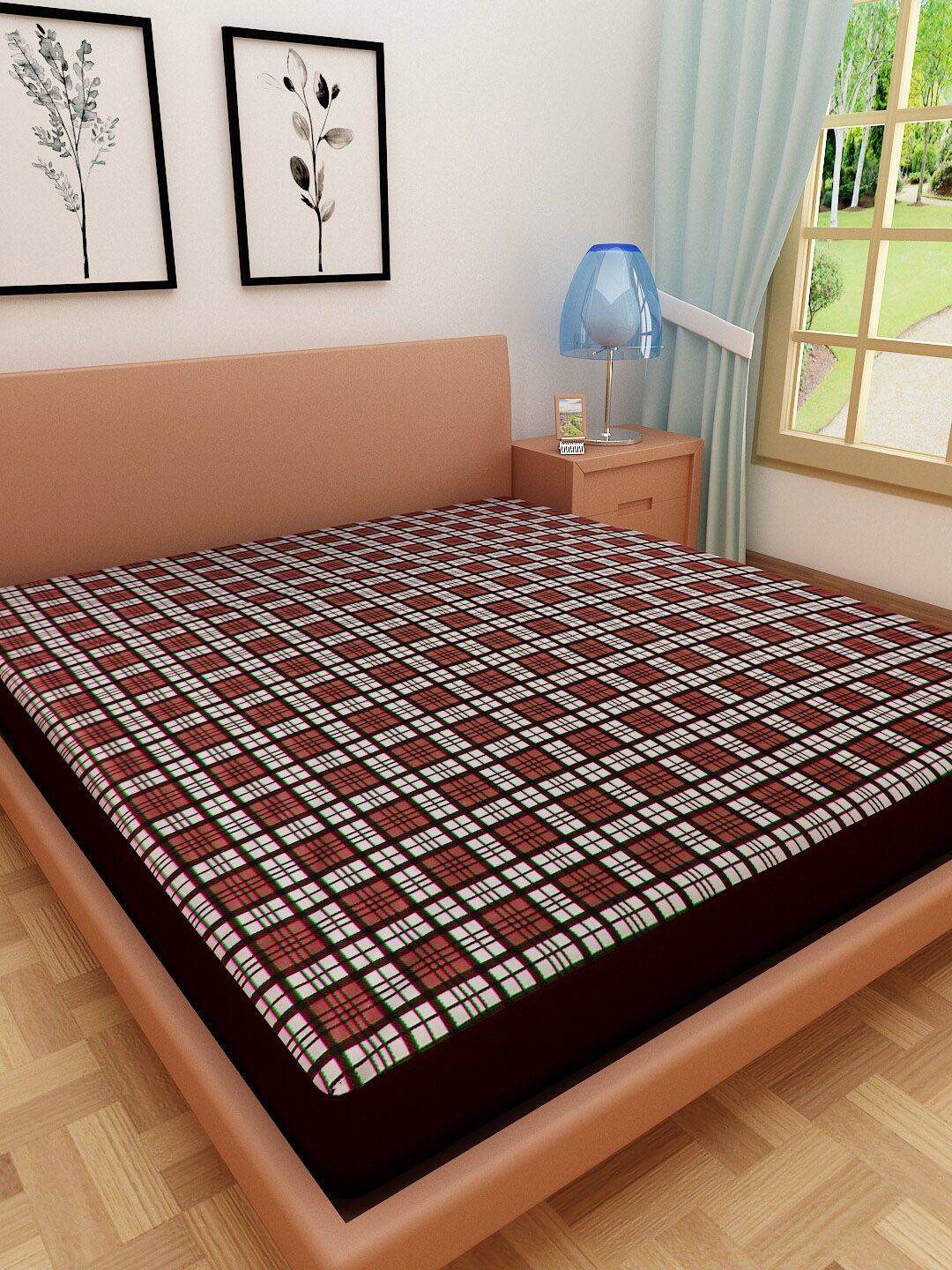 DREAM CARE Maroon & White Printed Mattress Protector
