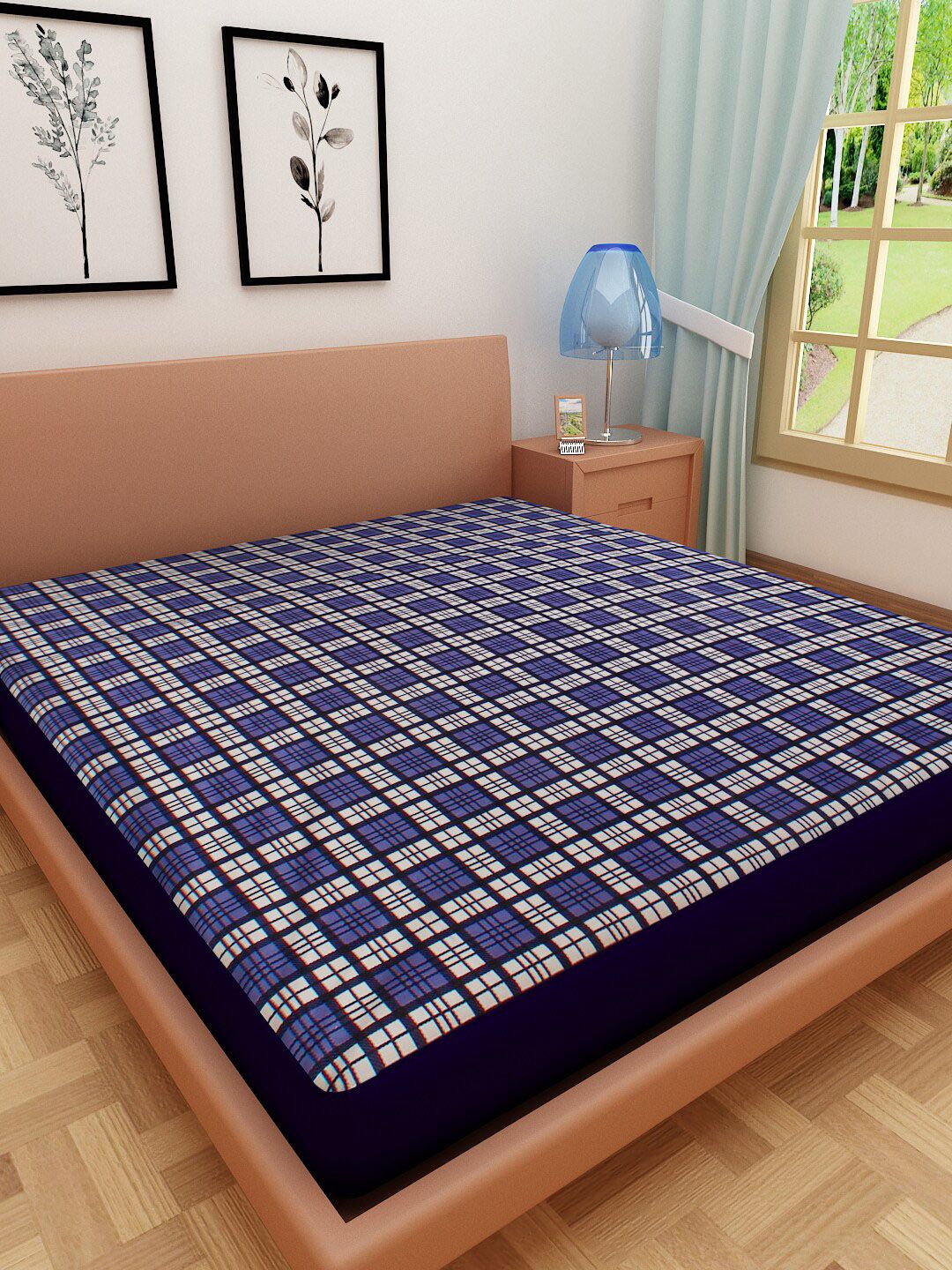 DREAM CARE Blue & White Printed Single Size Mattress Protector