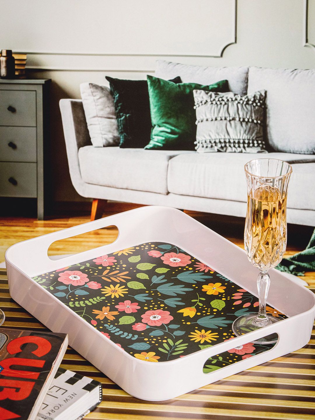 Stehlen White & Black Printed Melamine Trays Price in India