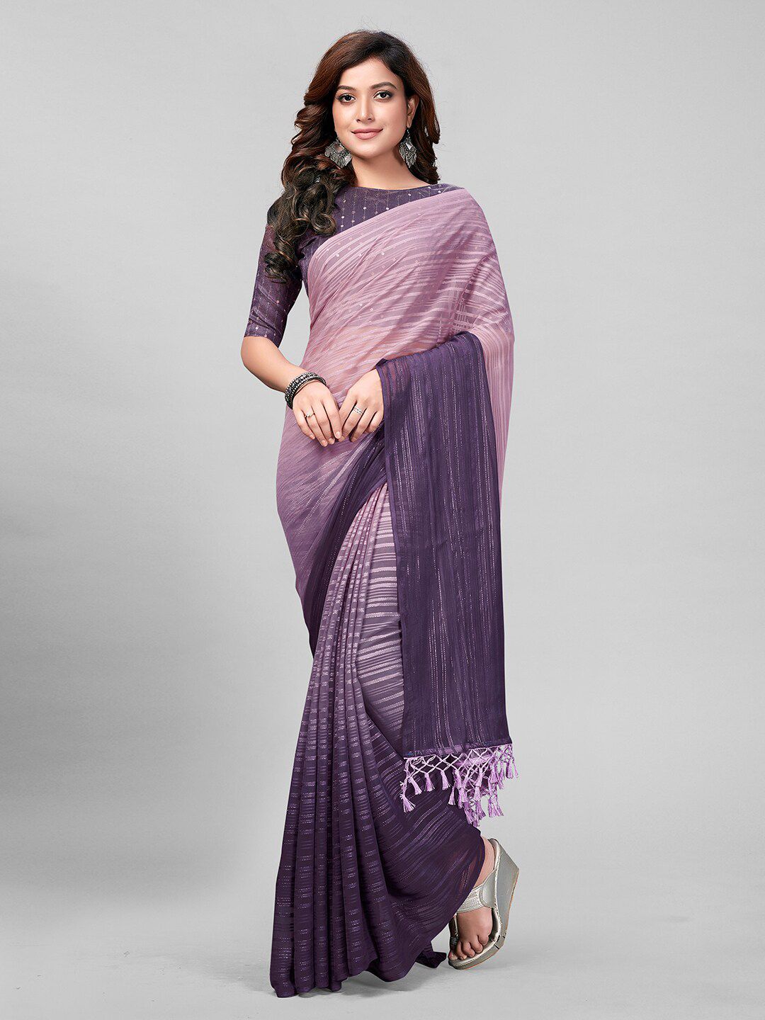 Mitera Purple Embellished Sequinned Ready to Wear Saree Price in India