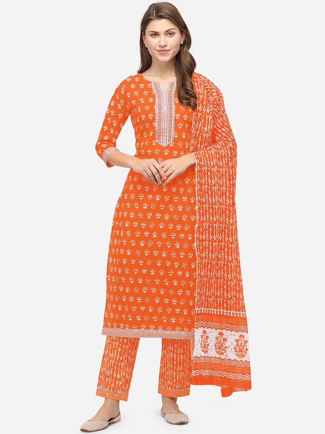 MIRCHI FASHION Women Orange Printed High Slit Gotta Patti Kurta with Palazzos Price in India