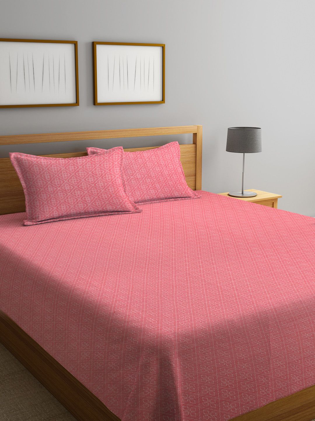 MULTITEX Peach Woven Design Cotton Bed Cover With Pillow Covers Price in India