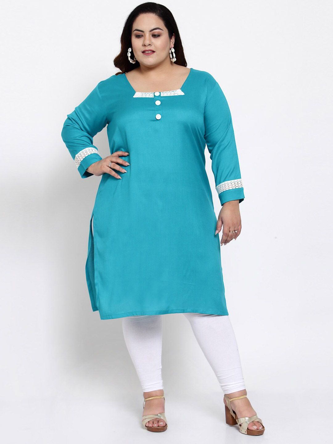 FAZZN Women Plus Size Blue Solid Kurta