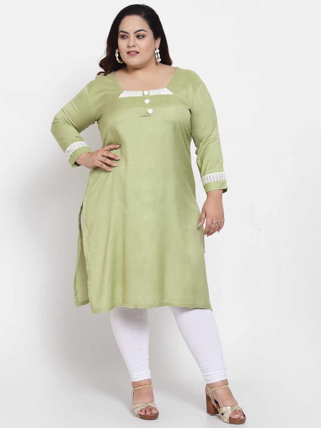 FAZZN Women Plus Size Green Kurta Price in India