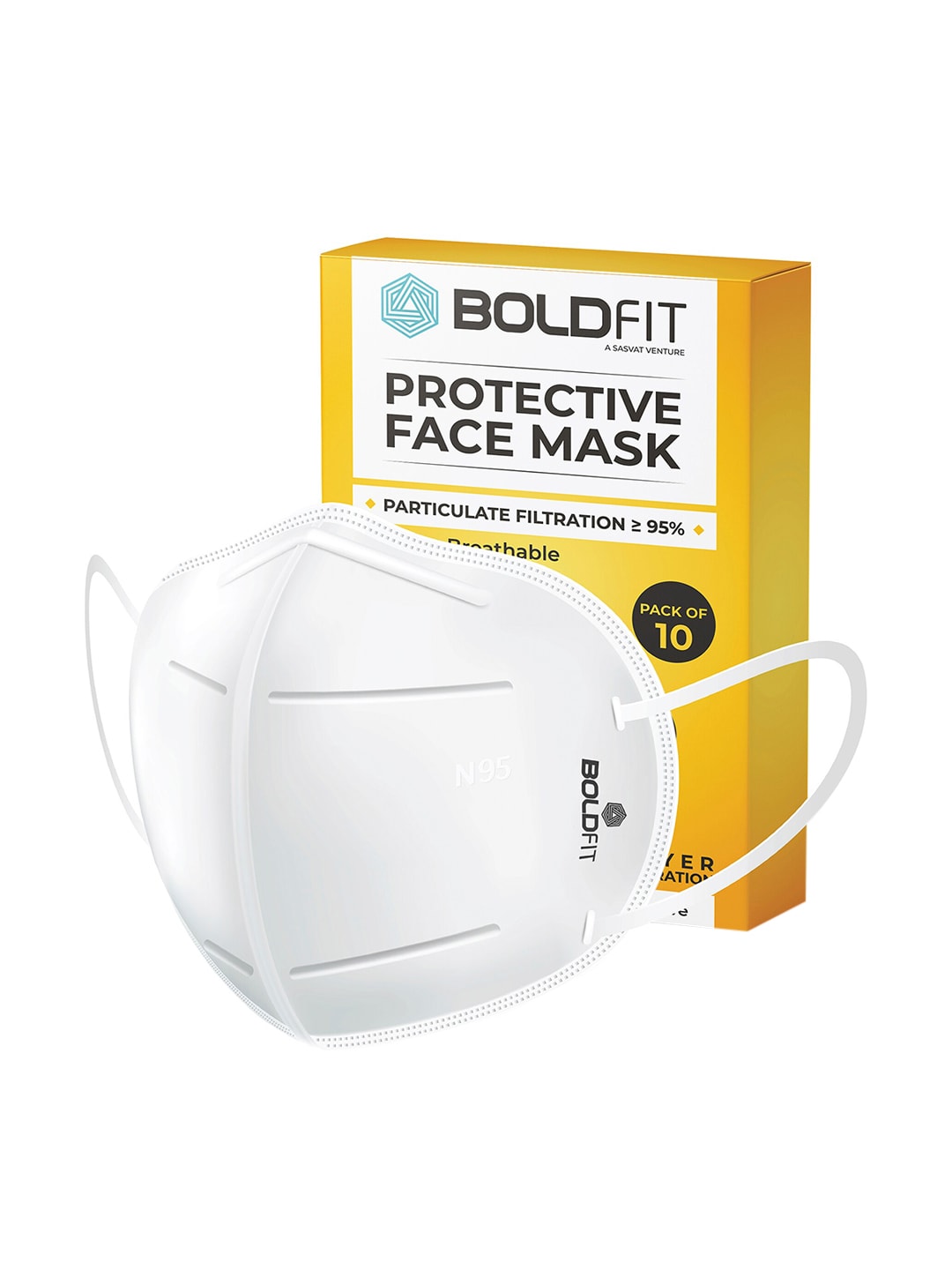 BOLDFIT Unisex Set of 10 White Solid Pure Cotton N95 Masks Price in India