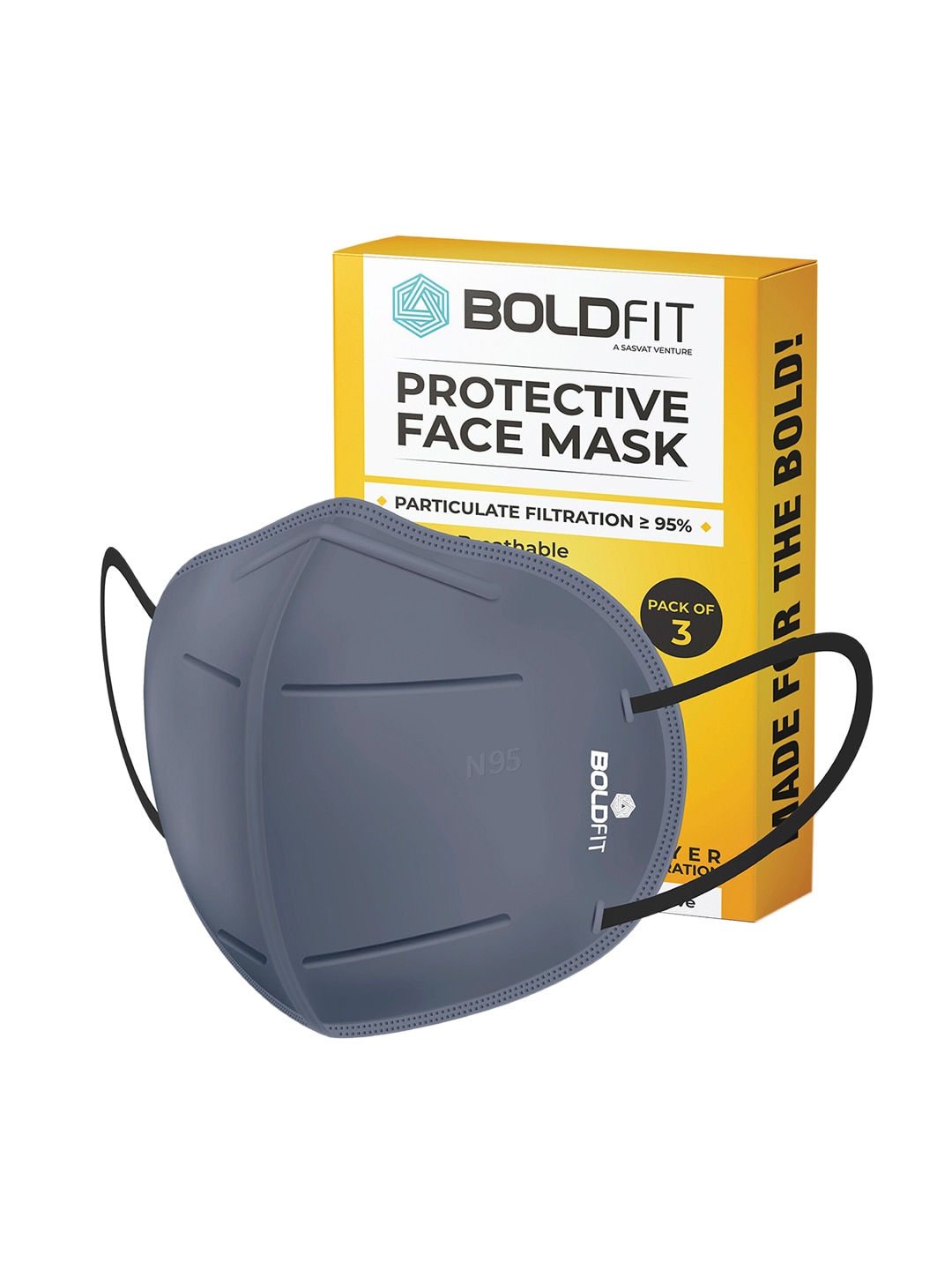 BOLDFIT Unisex Pack Of 3 Grey Solid 5-Ply Reusable N95 Outdoor Masks Price in India