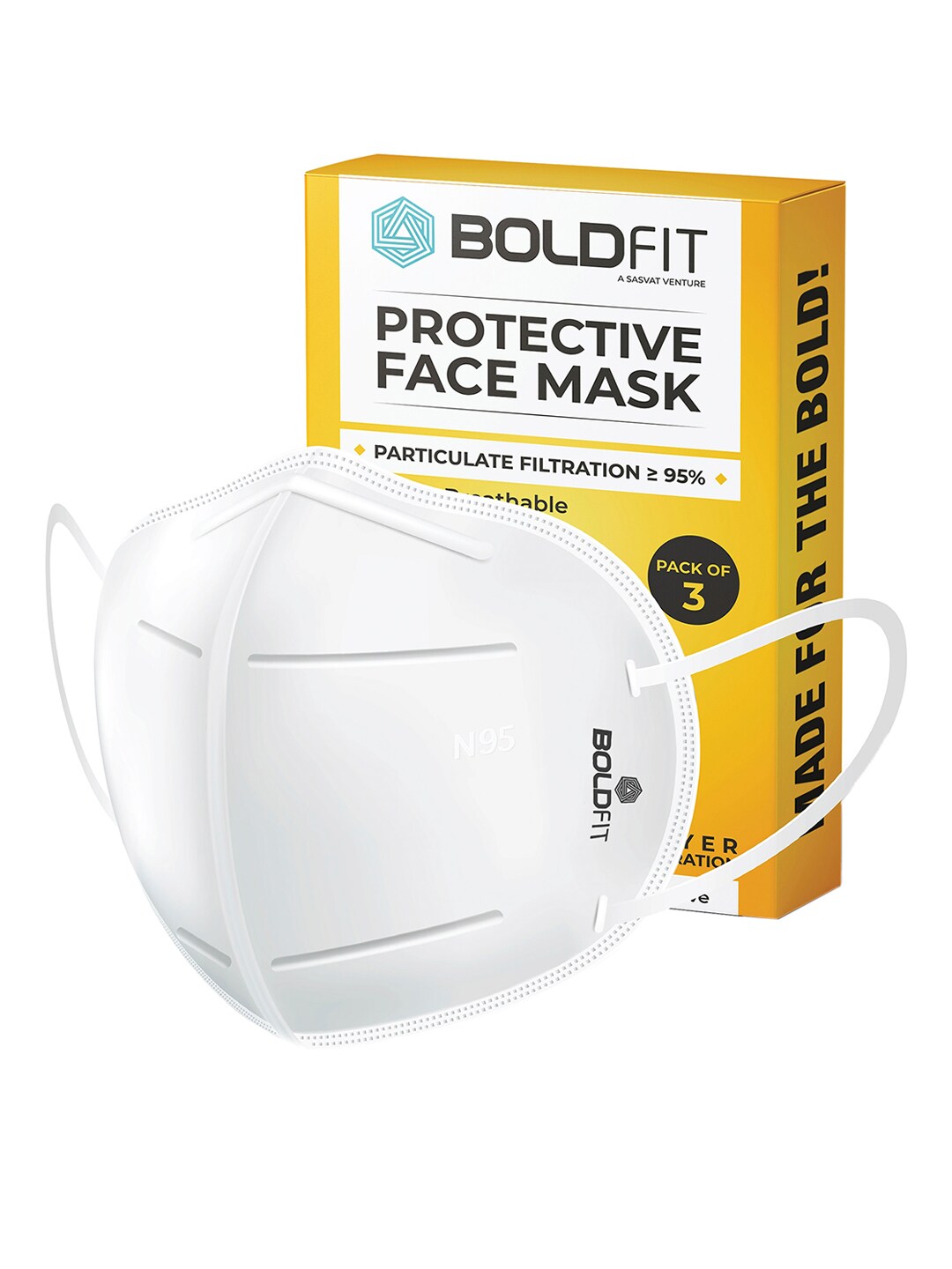 BOLDFIT Pack Of 3 White Solid Cotton 5-Ply N95 Face Masks Price in India