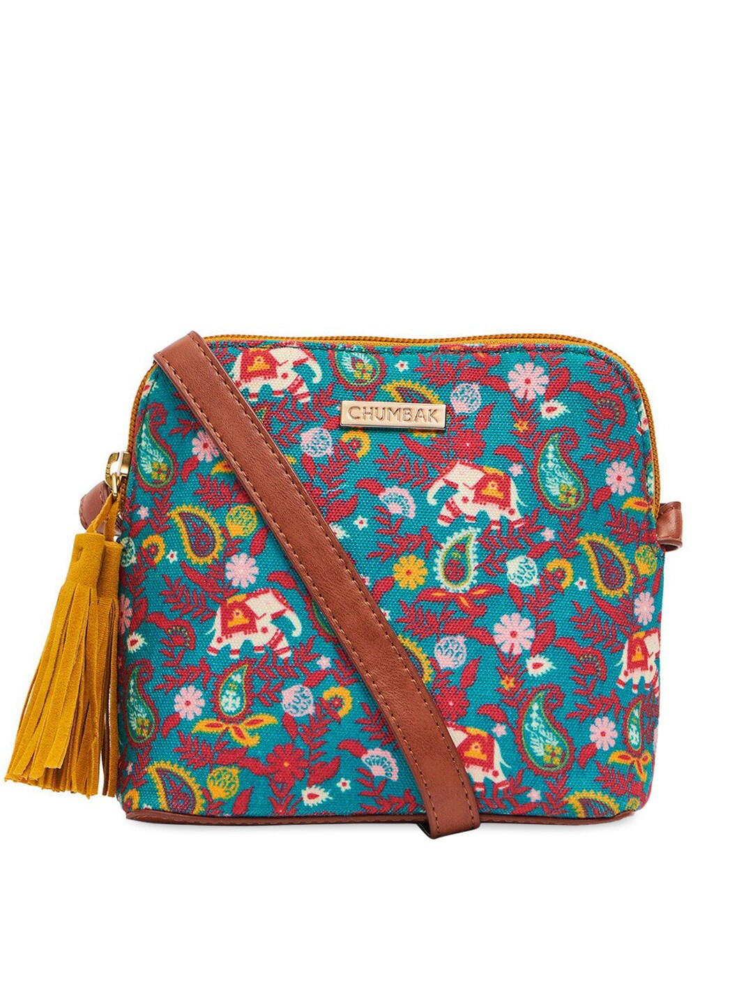 Chumbak Blue Floral Printed PU Structured Sling Bag Price in India