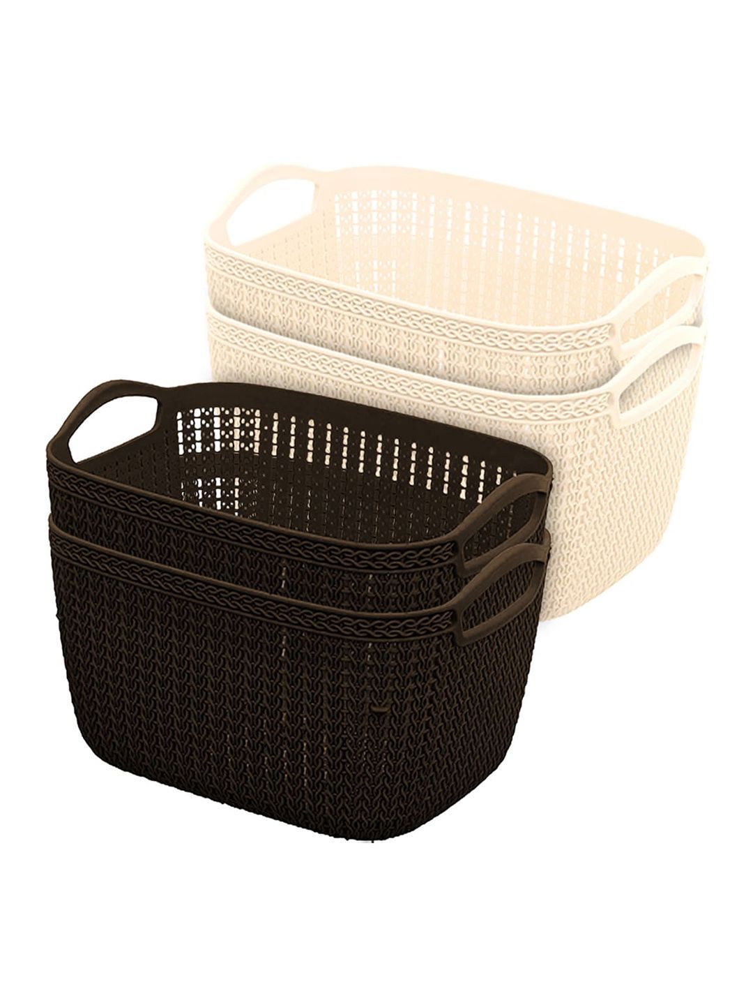 Kuber Industries  Set Of 4 Cream & Brown Textured Plastic Baskets Price in India