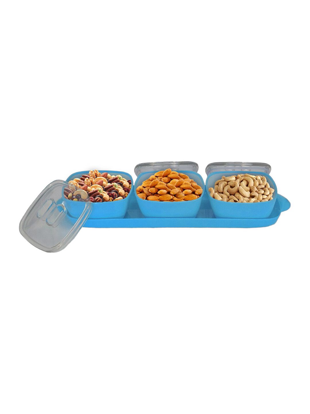 Kuber Industries Set Of 3 Blue Solid Storage Bowls With Tray Price in India