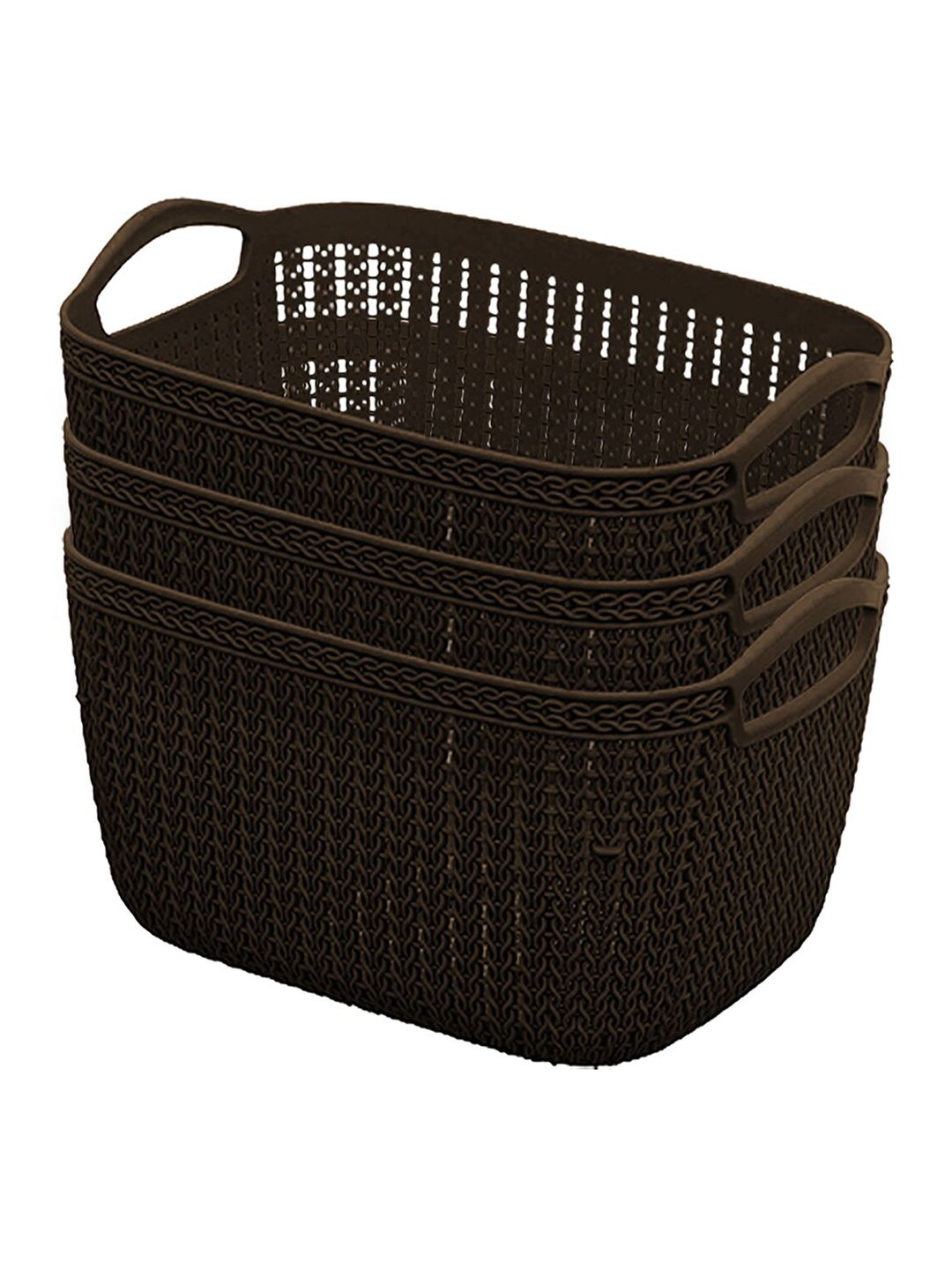 Kuber Industries Set Of 3 Brown Textured Plastic Baskets Price in India