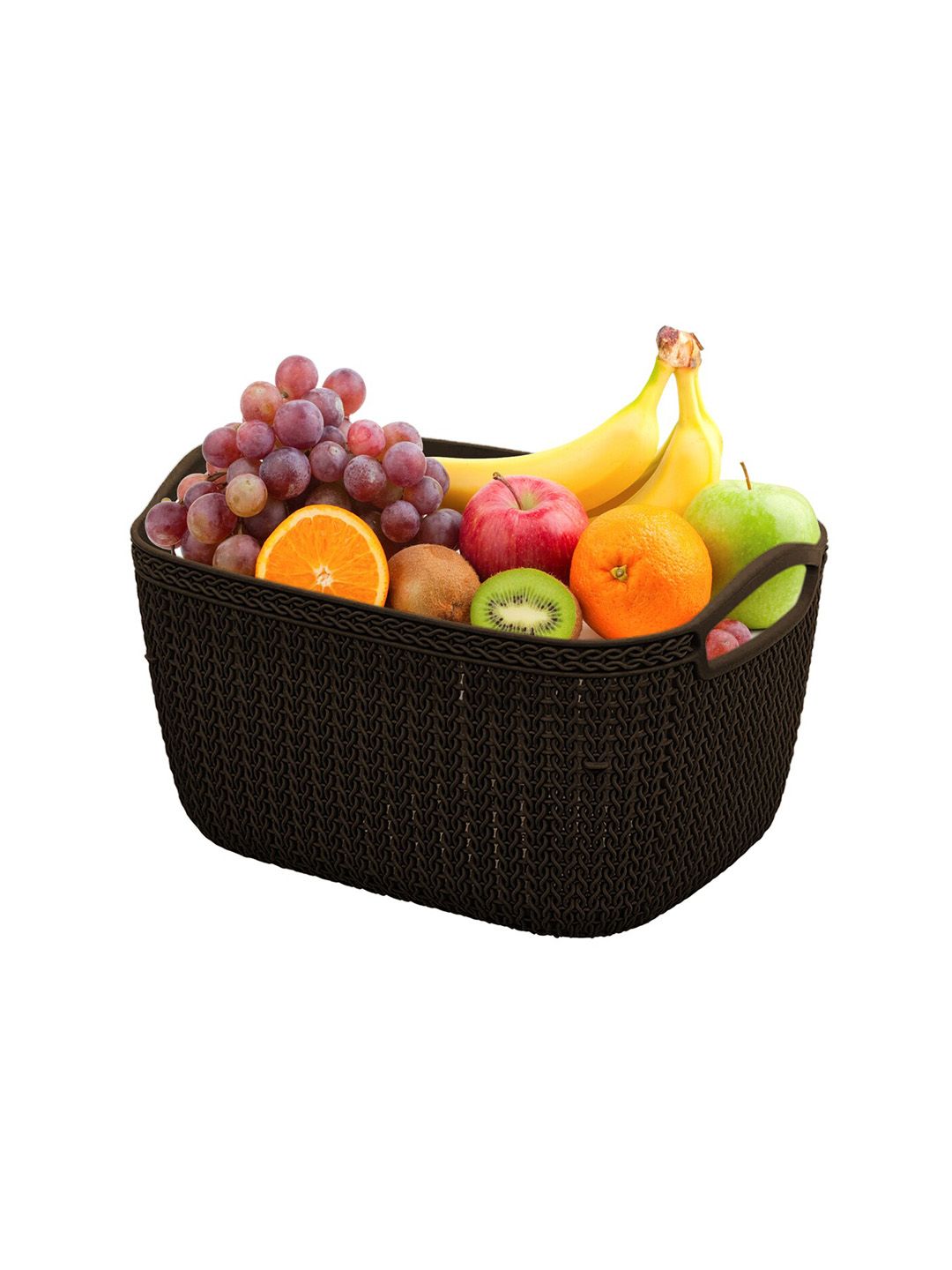 Kuber Industries Set Of 2 Cream & Brown Solid Plastic Storage Basket Price in India