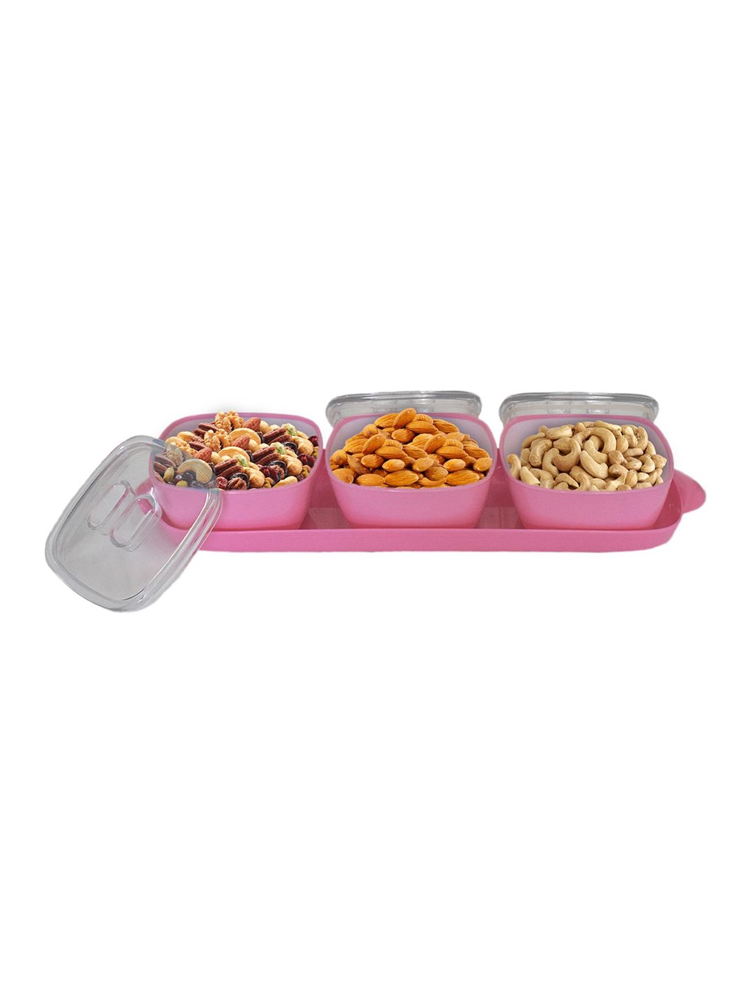 Kuber Industries Set Of 3 Pink Solid Storage Bowls With Tray Price in India