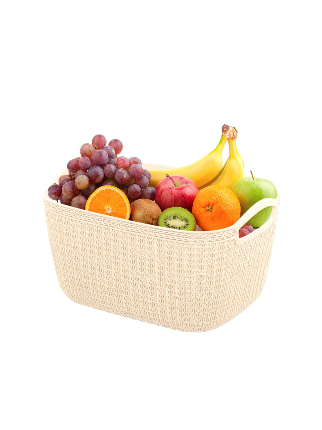 Kuber Industries Set Of 2 Cream-Coloured Textured Fruit & Vegetable Basket Price in India