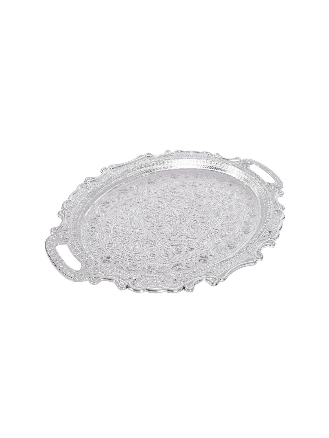 Kuber Industries Silver-Toned Traditional Design Serving Tray Price in India