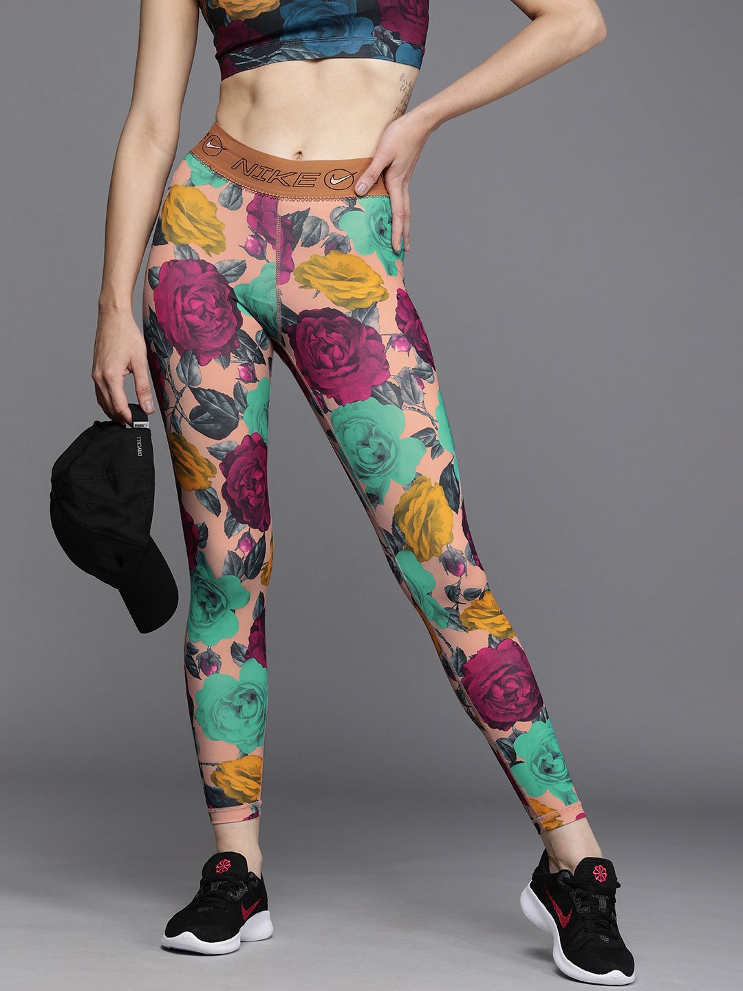 Nike Women Floral Printed Dri-FIT Icon Clash Mid-Rise Running Tights Price in India
