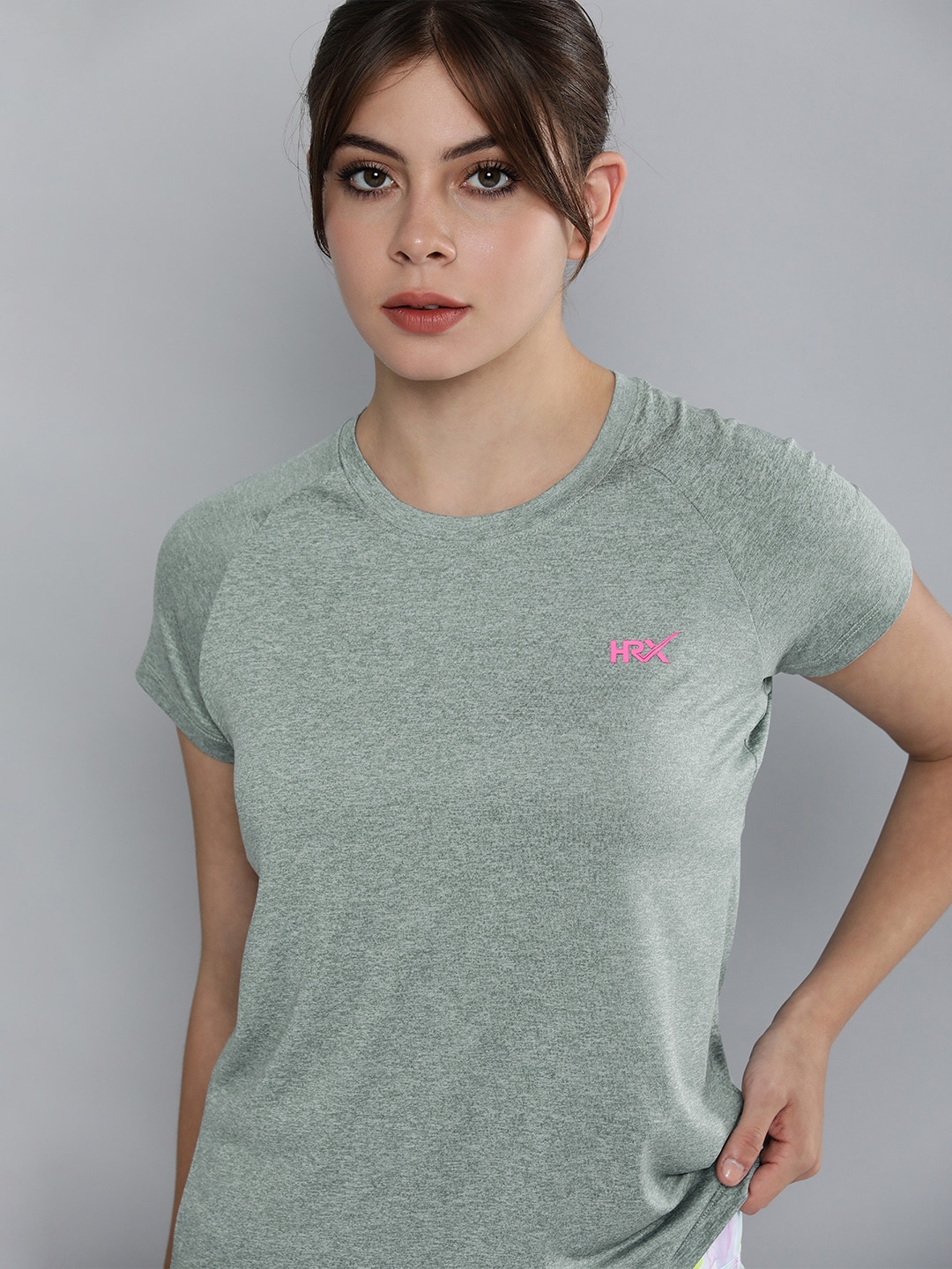 HRX by Hrithik Roshan Women Sage Green Brand Logo Rapid-Dry Running T-shirt Price in India