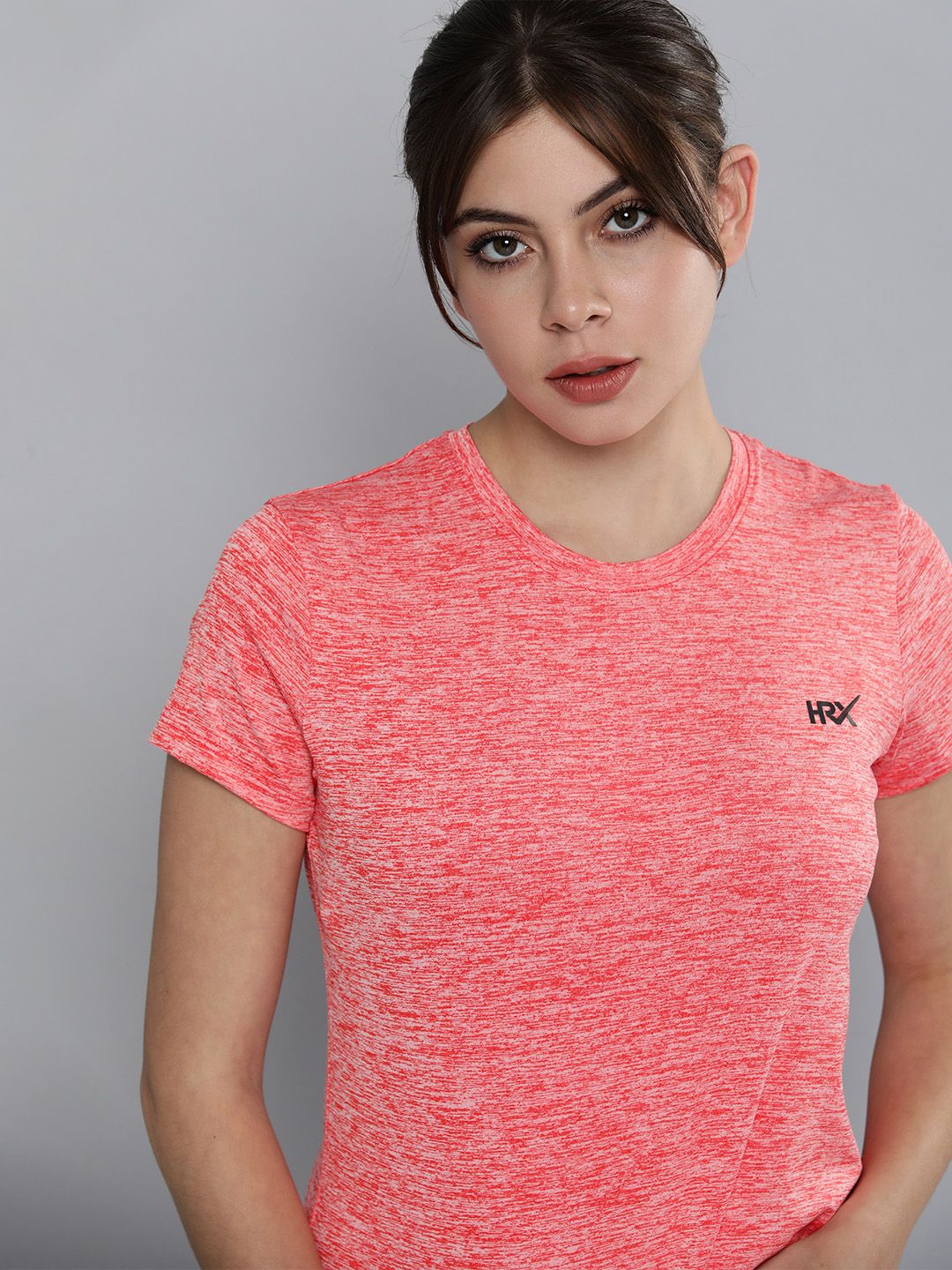 HRX by Hrithik Roshan Women Coral Orange Brand Logo Rapid-Dry Running T-shirt Price in India