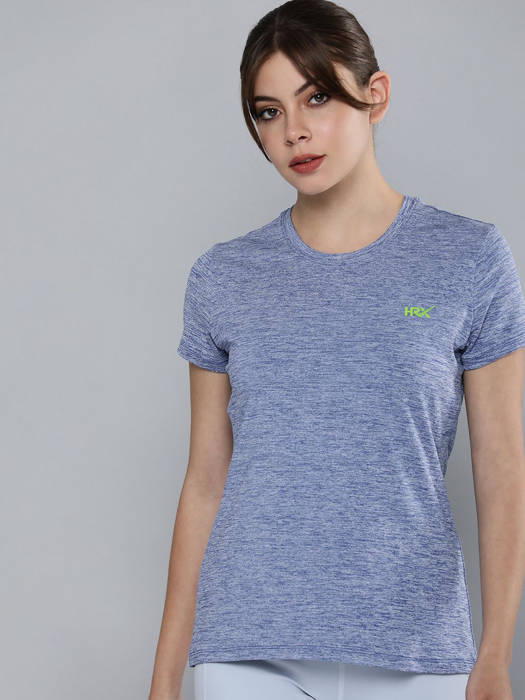 HRX by Hrithik Roshan Women Blue Brand Logo Print Rapid-Dry Running T-shirt Price in India