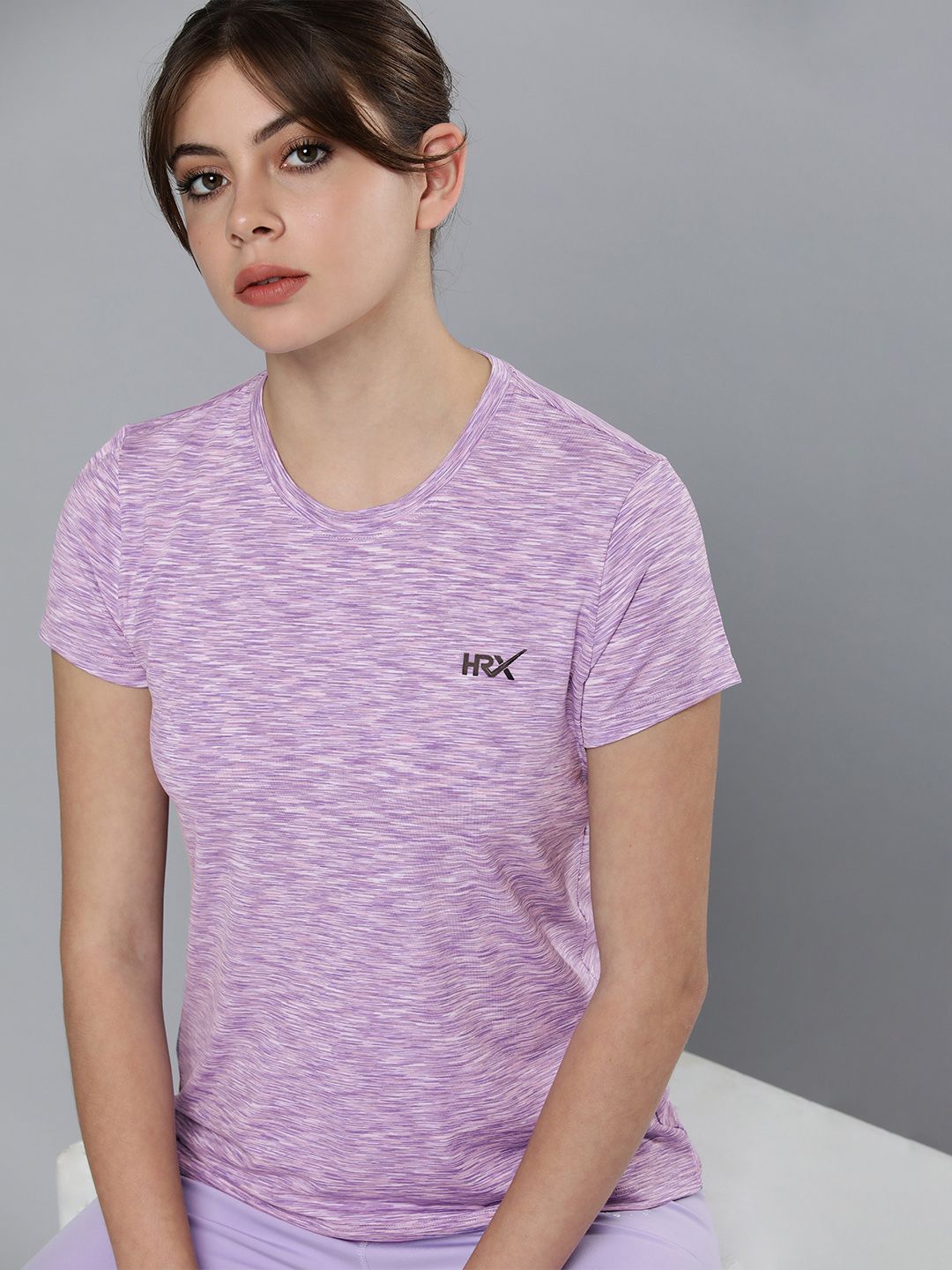 HRX by Hrithik Roshan Women Purple Brand Logo Printed Rapid-Dry Running T-shirt Price in India