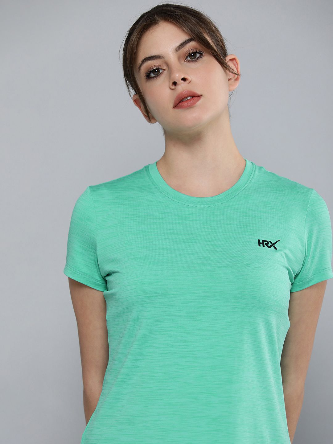 HRX by Hrithik Roshan Women Green Brand Logo Rapid-Dry Running T-shirt Price in India