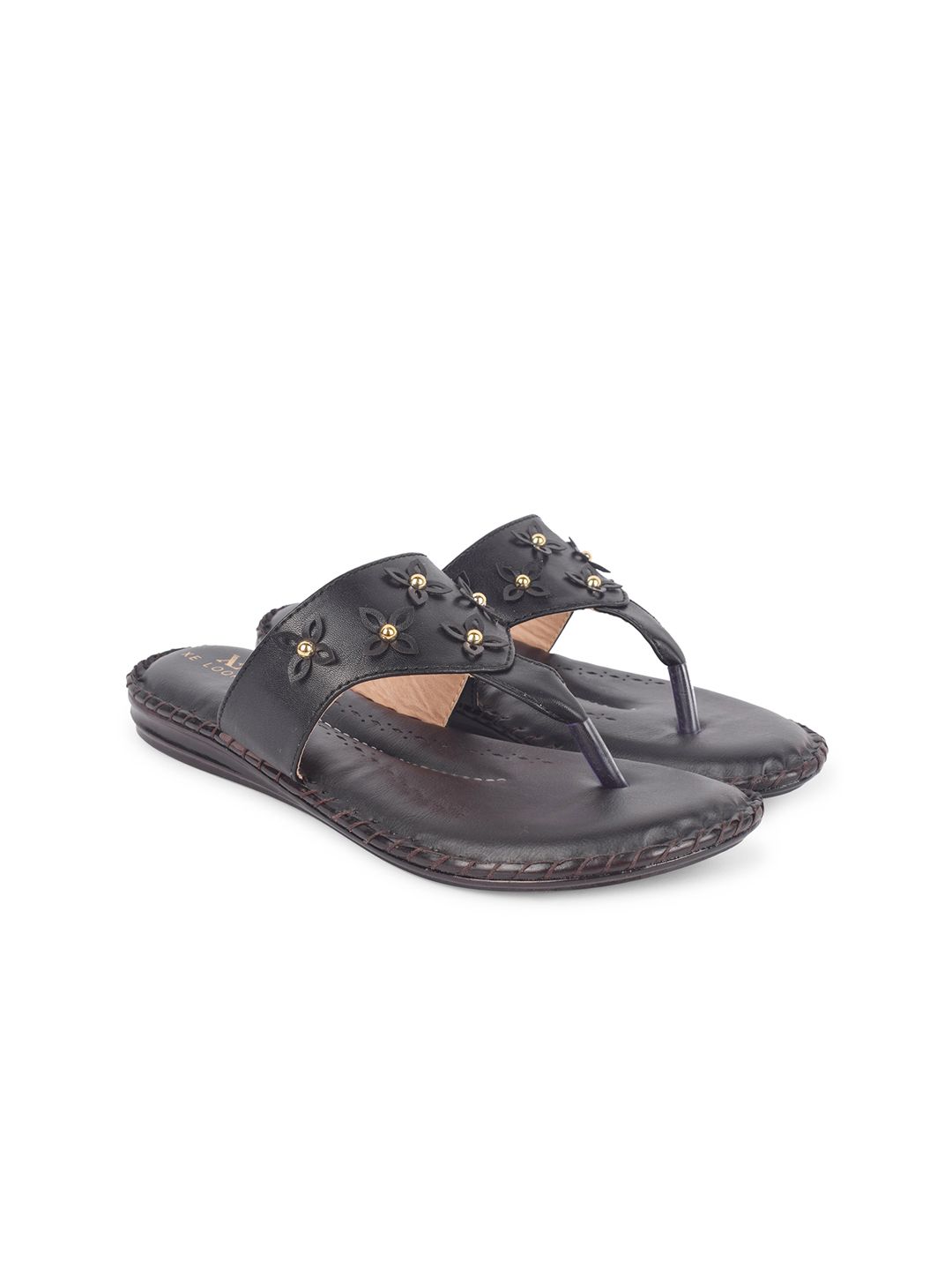 XE LOOKS Women Black Embellished T-Strap Flats Price in India