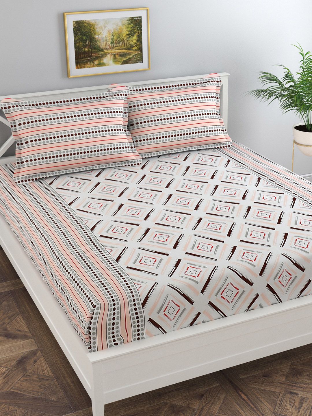 Florida Peach 80 TC Cotton Double Bedsheet with Pillow Cover Price in India