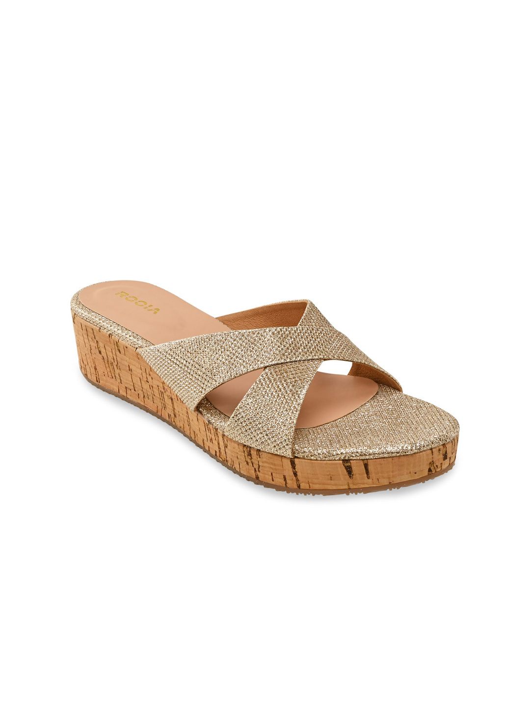 Rocia Gold-Toned Textured Block Sandals Price in India