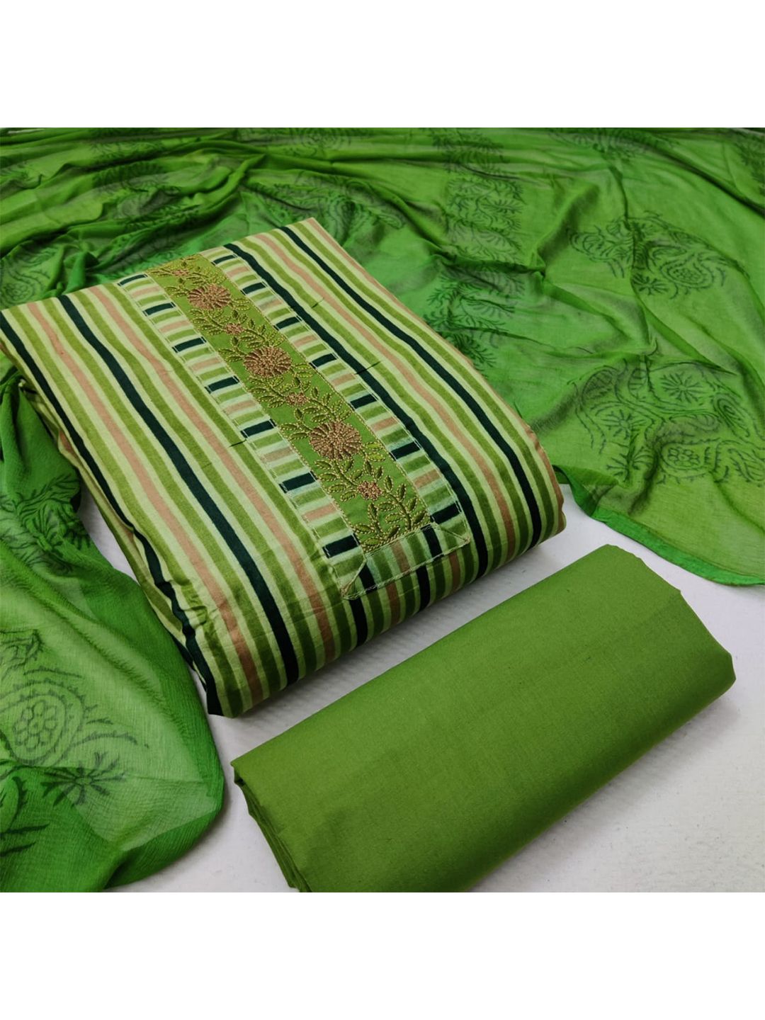 Suktam Trendz Green Unstitched Dress Material Price in India