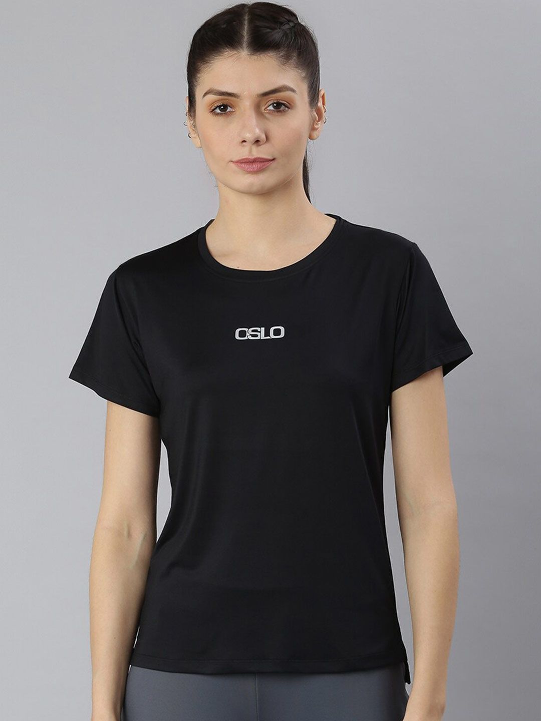 MKH MKH Women Black Typography Dri-FIT Sports Training & Gym T-shirt