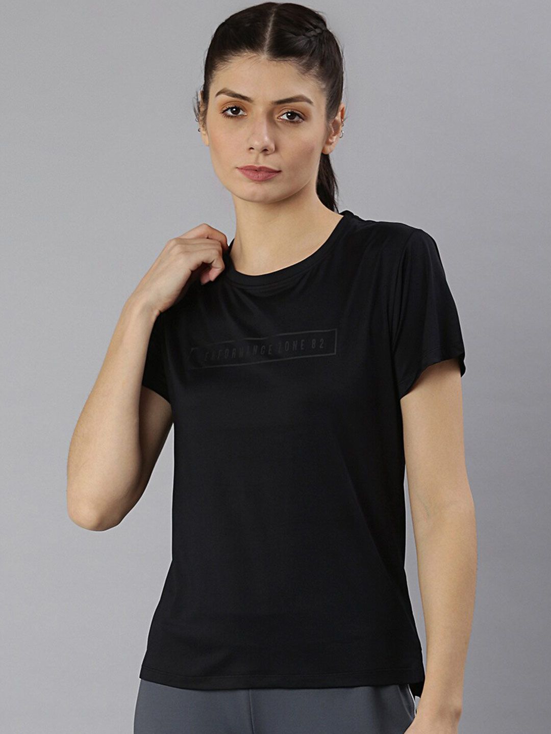 MKH Women Black Typography Dri-FIT  Polyester Round Neck  T-shirt Price in India
