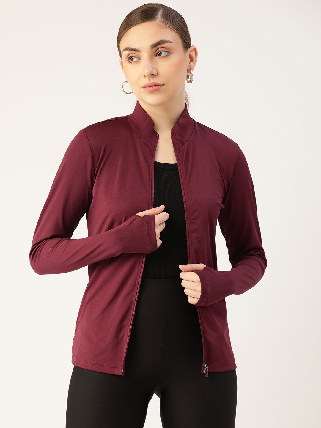 LC Waikiki Women Burgundy Solid Sporty Jacket Price in India