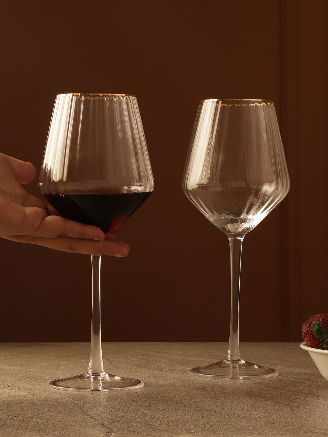 The Decor Mart Set Of 2 Transparent Ribbed Wine Glasses Price in India