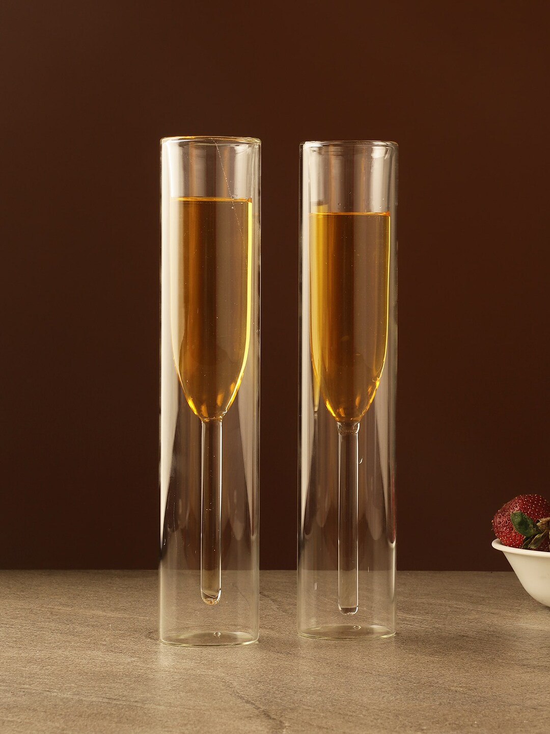 The Decor Mart Set of 2 Transparent Solid  Double Wall Flute Glass Price in India