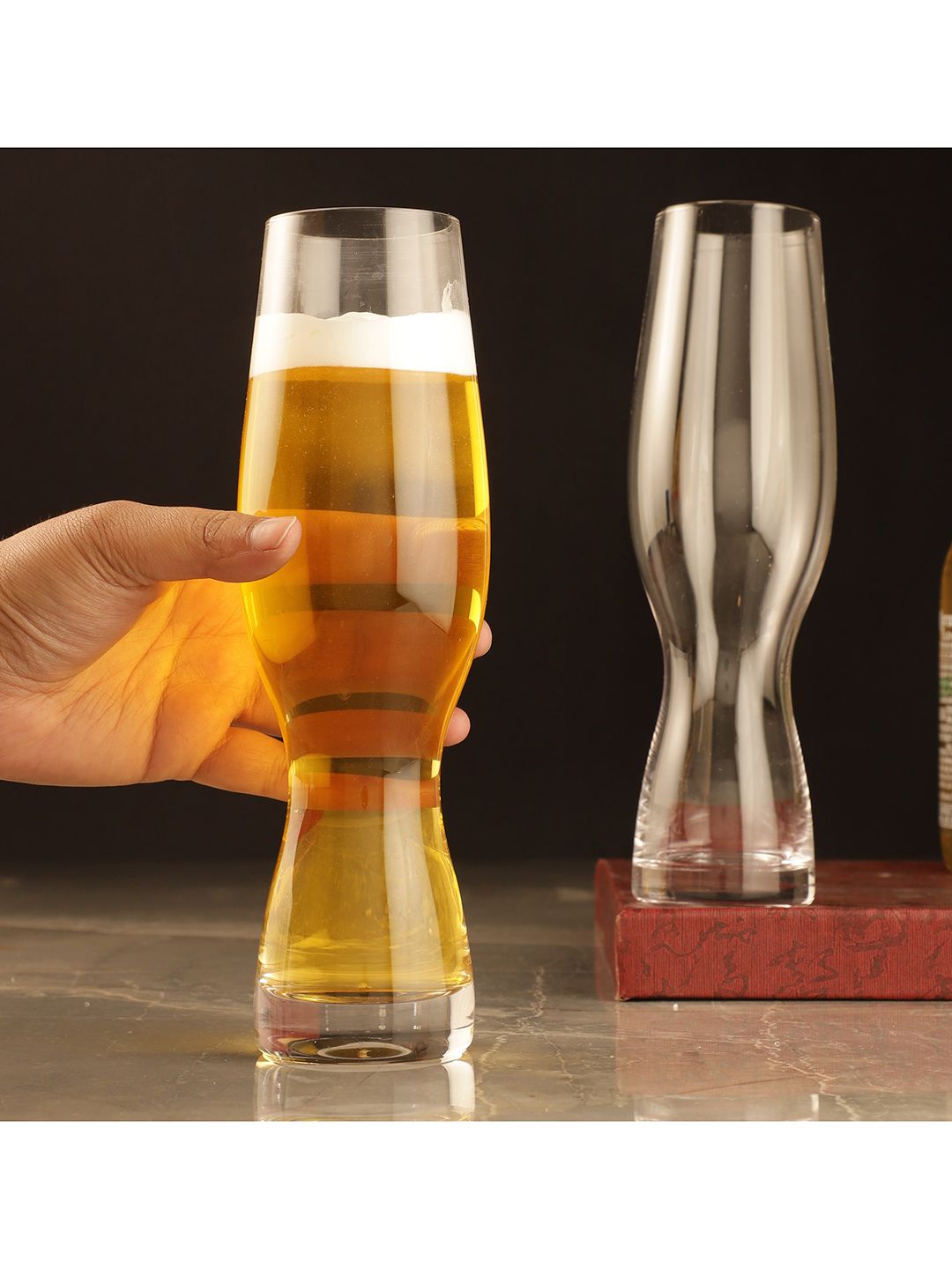 The Decor Mart Set Of 2 Transparent Solid Dancing Beer Glass 600ml Price in India