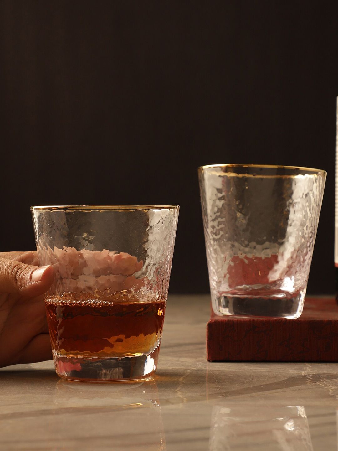 The Decor Mart Set Of 2 Transparent Textured Whiskey Glass Price in India