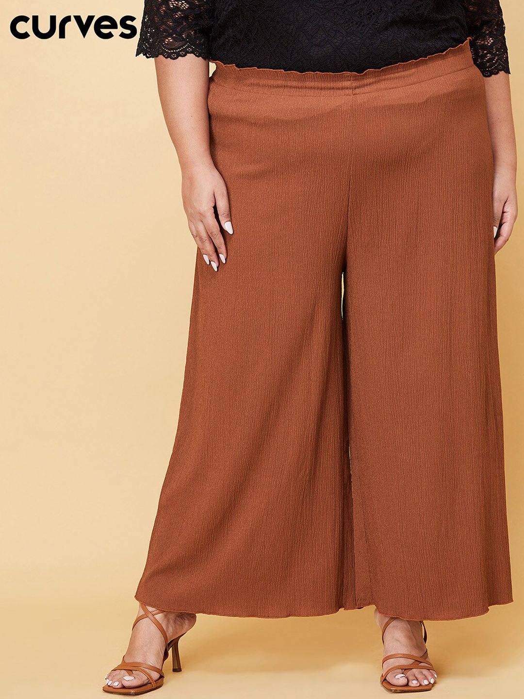 max Women Plus Size Brown Trousers Price in India